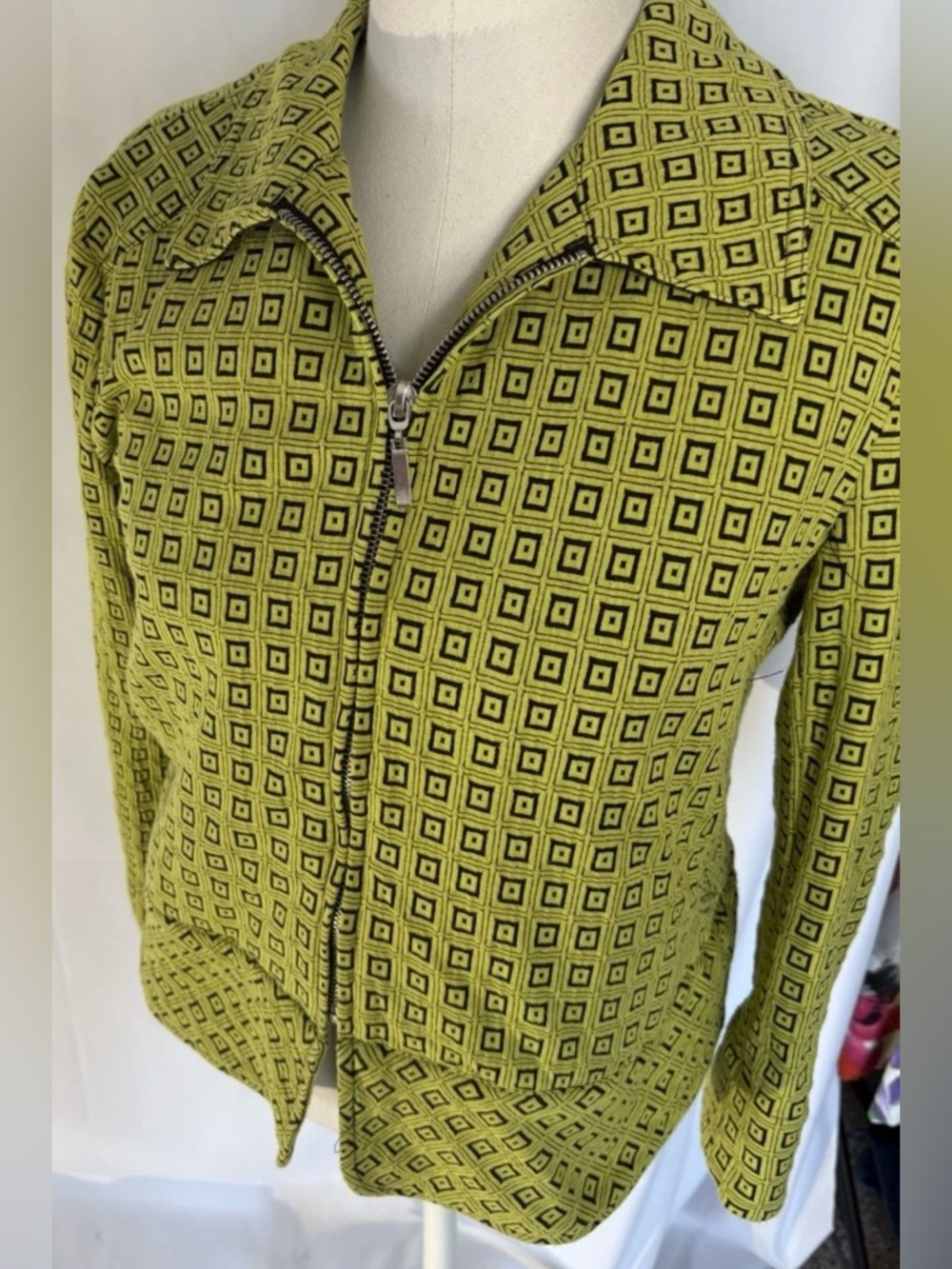 erin london Women's Cropped Jacket 3/4 Sleeves Green Black  Petite Small